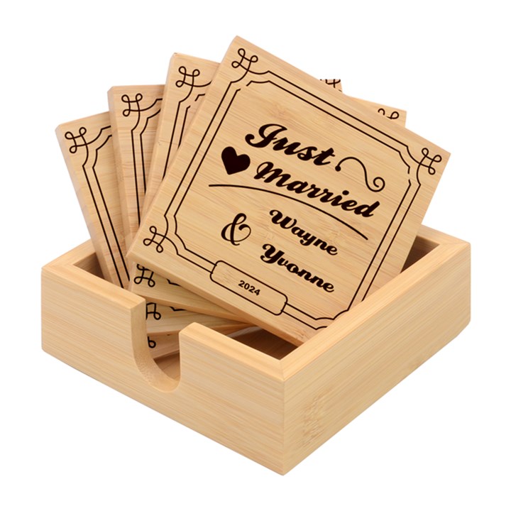 Personalized Wedding Family Any Text Name Bamboo Coaster Set Bamboo Coaster Set