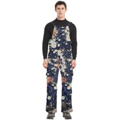 Japanese Wave Koi Illustration Pattern Men s Side Zip Front Pouch Ski And Snowboard Bib Pants	