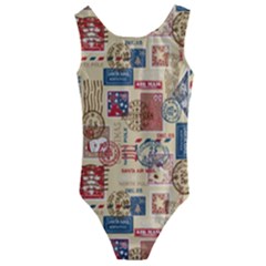 Letters Writing Paper Text Pattern Kids  Cut-out Back One Piece Swimsuit