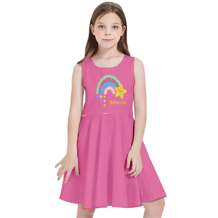 Personalized Name Rainbow Satr Pattern Kids  Skater Dress Kids  Skater Dress