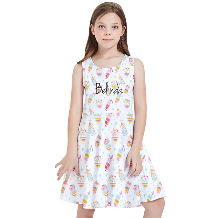 Personalized Name Ice Cream Pattern Kids  Skater Dress Kids  Skater Dress