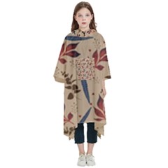 Leaves Pattern Teal Seamless Fall Kids  Hooded Rain Ponchos