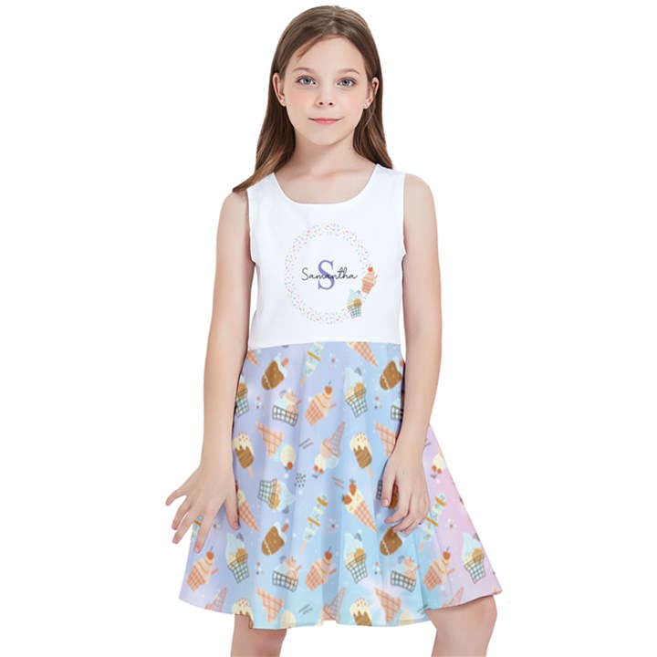 Personalized Name Hand Draw Style Ice Cream Pattern Kids  Skater Dress Kids  Skater Dress