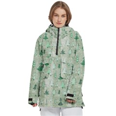 Green Christmas Trees, Cute, Doodle Women s Pullover Zip Ski And Snowboard Waterproof Breathable Jacket