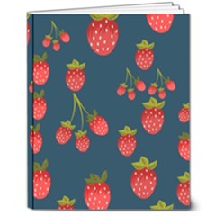 Strawberry Texture, Blue Background With Strawberries 8  X 10  Hardcover Notebook