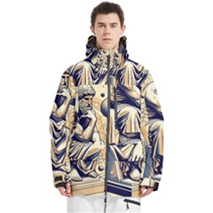 Thinker Sculpture Design Geometric Men s Multi Pockets Zip Ski And Snowboard Waterproof Breathable Jacket