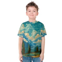 Mountains Rural Countryside Sky Kids  Cotton T-shirt