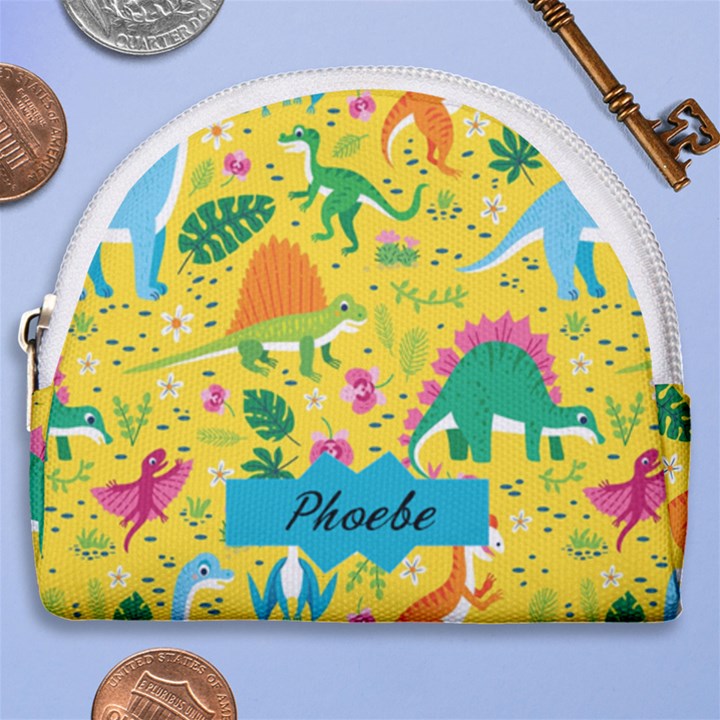 Personalized Dinosaur Illustration Name Any Text Horseshoe Style Canvas Pouch