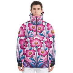 Fantasy Pink Flowers Stained Glass Men s Pullover Zip Ski And Snowboard Waterproof Breathable Jacket