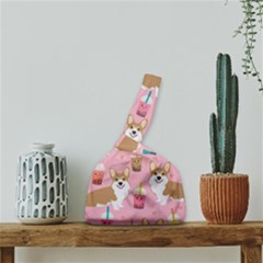 Corgi Bubble Boba Tea Pink Pattern Japanese Wrist Knot Bag