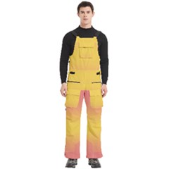 Coral Pink To Electric Yellow Bilinear Gradient Men s Side Zip Front Pouch Ski And Snowboard Bib Pants	