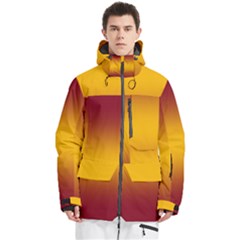 Burgundy Red To Amber Orange Bilinear Gradient Men s Multi Pockets Zip Ski And Snowboard Waterproof Breathable Jacket