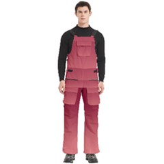 Burgundy Red To Coral Pink Linear Gradient Men s Side Zip Front Pouch Ski And Snowboard Bib Pants	
