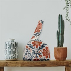 Retro Scandinavian Nordic Flowers Pattern 3 Japanese Wrist Knot Bag