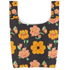 Retro 40s 50s Flowers Pattern Halloween 3 Foldable Shopping Bag
