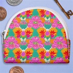 Retro 40s 50s Mexico Flowers Pattern Horseshoe Style Canvas Pouch