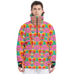Retro 40s 50s Mexico Flowers Pattern Men s Pullover Zip Ski And Snowboard Waterproof Breathable Jacket