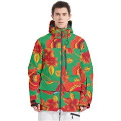 Mid Century Retro Floral 1970s 1960s Pattern 89 Men s Multi Pockets Zip Ski And Snowboard Waterproof Breathable Jacket