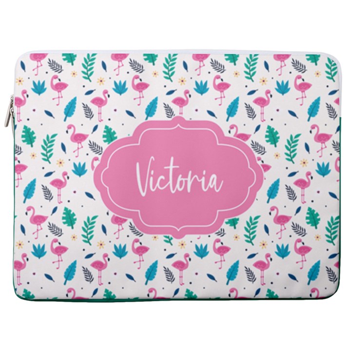 Personalized Flamingo Name Laptop Sleeve Case with Pocket 17  Vertical Laptop Sleeve Case With Pocket