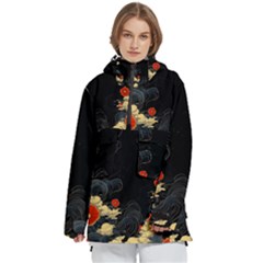 Korean Art Flowers Asian Pattern Women s Pullover Zip Ski And Snowboard Waterproof Breathable Jacket