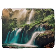 Waterfall Rocks Jungle Forest 17  Vertical Laptop Sleeve Case With Pocket