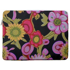 Mid Century Retro Floral 1970s 1960s Pattern 70 17  Vertical Laptop Sleeve Case With Pocket
