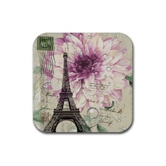 Purple Floral Vintage Paris Eiffel Tower Art Drink Coaster (square)