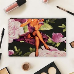 Cute Gil Elvgren Purple Dress Pin Up Girl Pink Rose Floral Art Cosmetic Bag (large)