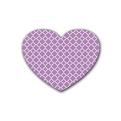Lilac Purple Quatrefoil Pattern Rubber Coaster (heart)