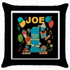 Happy First Birthday Black Throw Pillow Case