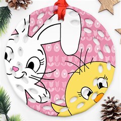 Easter Bunny And Chick  Round Filigree Ornament (two Sides)