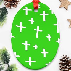 Green White Cross Ornament (oval)