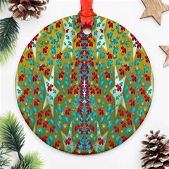 Raining Paradise Flowers In The Moon Light Night Round Ornament (two Sides)