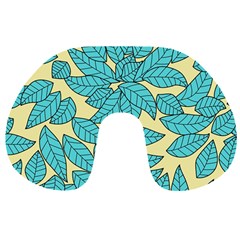 Leaves Dried Leaves Stamping Blue Yellow Travel Neck Pillow