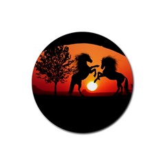 Sunset Horses Shadow Rubber Coaster (round) 