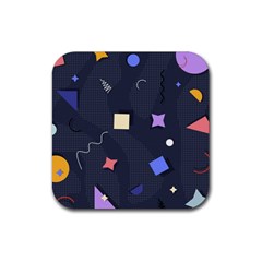 Memphis Pattern With Geometric Shapes Rubber Coaster (square) 