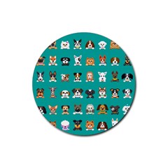Different Type Vector Cartoon Dog Faces Rubber Coaster (round) 