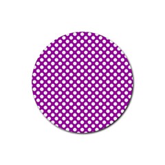 White And Purple, Polka Dots, Retro, Vintage Dotted Pattern Rubber Coaster (round) 