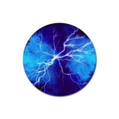 Blue Thunder Lightning At Night, Graphic Art Rubber Coaster (round) 