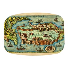 Medeival Ancient Map Fortress Island Seaport Town Mini Square Pill Box