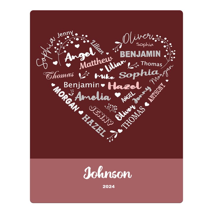 Personalized Family Name Love Heart Two Sides Premium Plush Fleece Blanket (Large)