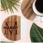 Personalized Name Best Gift Marble Wood Coaster (Round) Front