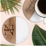 Personalized Name Best Gift Classic Marble Wood Coaster (Round)  Front