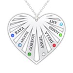 Personalized Name 7 Members Family Tree Heart Love 925 Sterling Silver Name Pendant Necklace Front