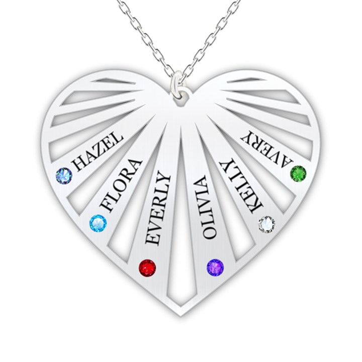 Personalized Name 6 Members Family Tree Heart Love 925 Sterling Silver Name Pendant Necklace