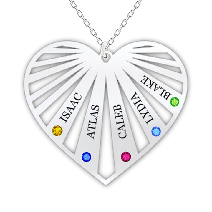 Personalized Name 5 Members Family Tree Heart Love 925 Sterling Silver Name Pendant Necklace