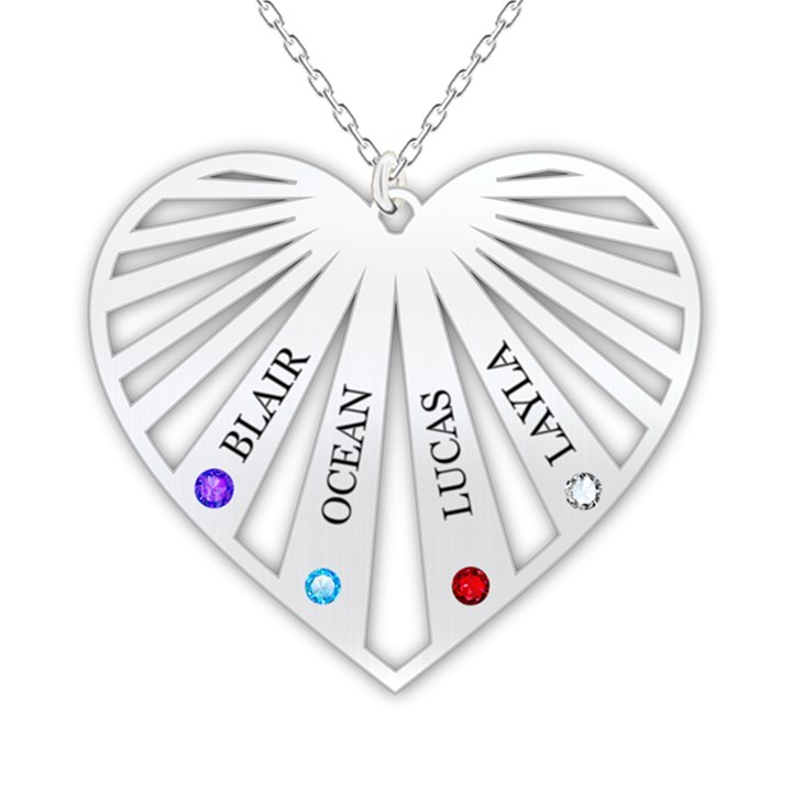 Personalized Name 4 Members Family Tree Heart Love 925 Sterling Silver Name Pendant Necklace