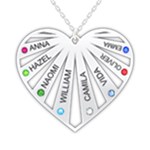 Personalized Name 8 Members Family Tree Heart Love 925 Sterling Silver Name Pendant Necklace Front