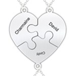Personalized 3Names Puzzle Heart 925 Sterling Silver Pendant Necklace Front