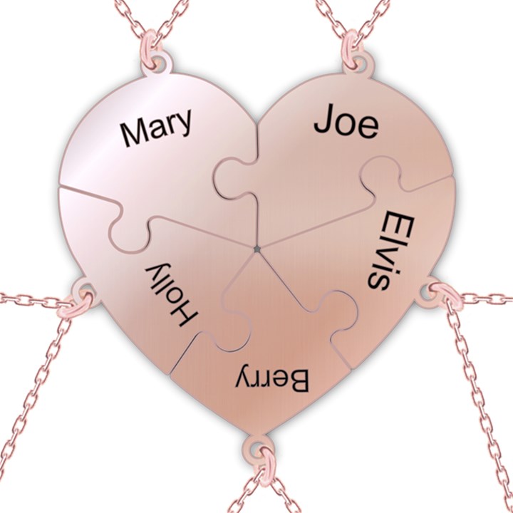 Personalized 5Names Puzzle Heart 925 Sterling Silver Pendant Necklace